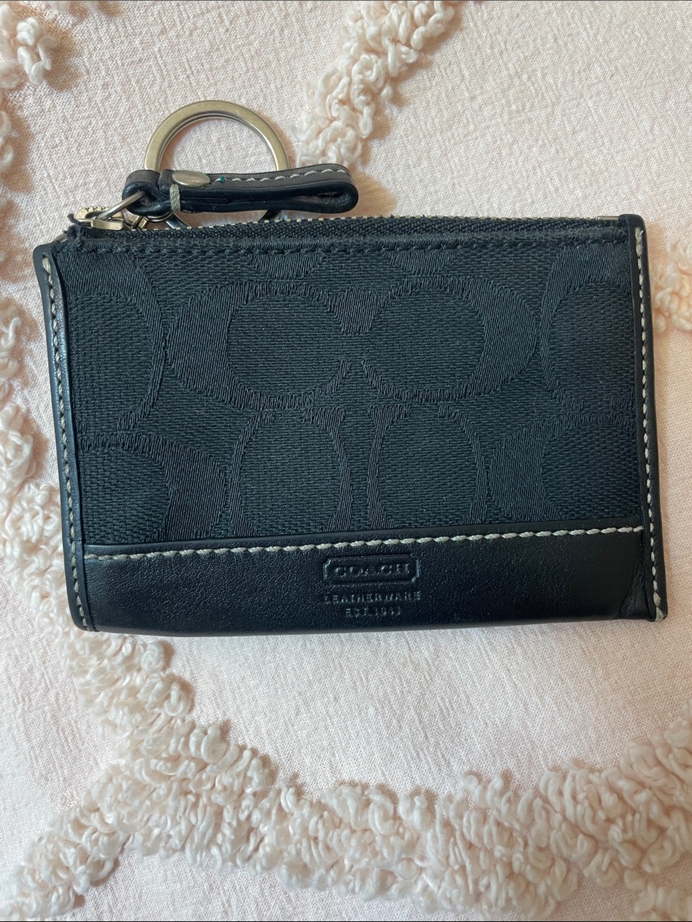 Coach Black Signature Canvas Card Wallet with Key Ring